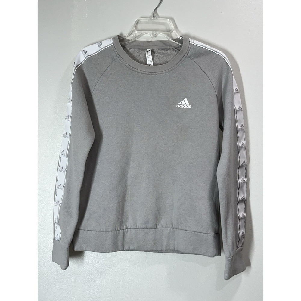 Adidas Sweatshirt Women Medium Gray Pullover Fleece Lined Graphic Logo Preppy